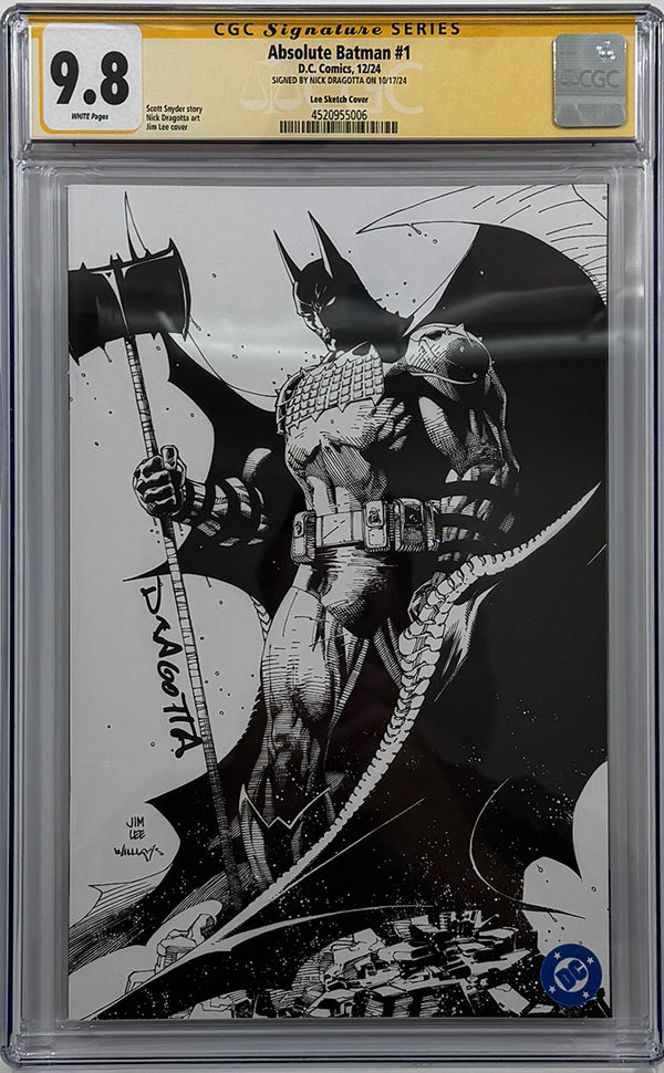 ABSOLUTE BATMAN #1  | CVR H INC 1:100 JIM LEE BLACK & WHITE CARD STOCK VARIANT | CGC SS 9.8