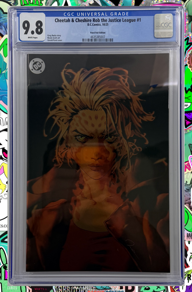 Cheetah & Cheshire Rob the Justice League #1 | Parel Foil Variant | CGC 9.8