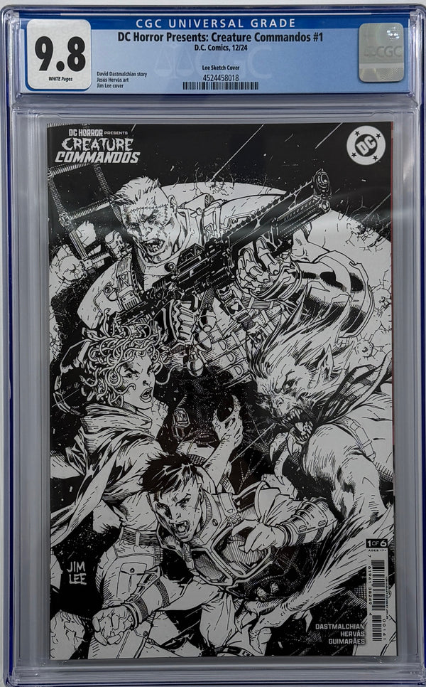 DC HORROR PRESENTS CREATURE COMMANDOS #1 (OF 6) | CVR D INC 1:25 JIM LEE BLACK & WHITE | CGC 9.8