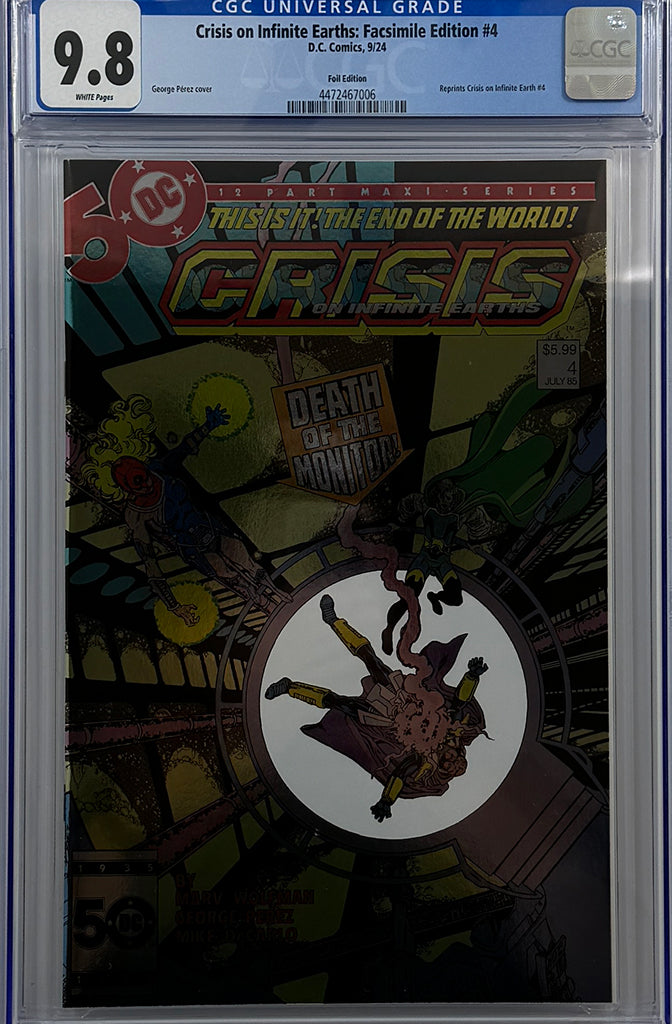 CRISIS ON INFINITE EARTHS #4 | FACSIMILE EDITION CVR B GEORGE PEREZ FOIL VARIANT | CGC 9.8