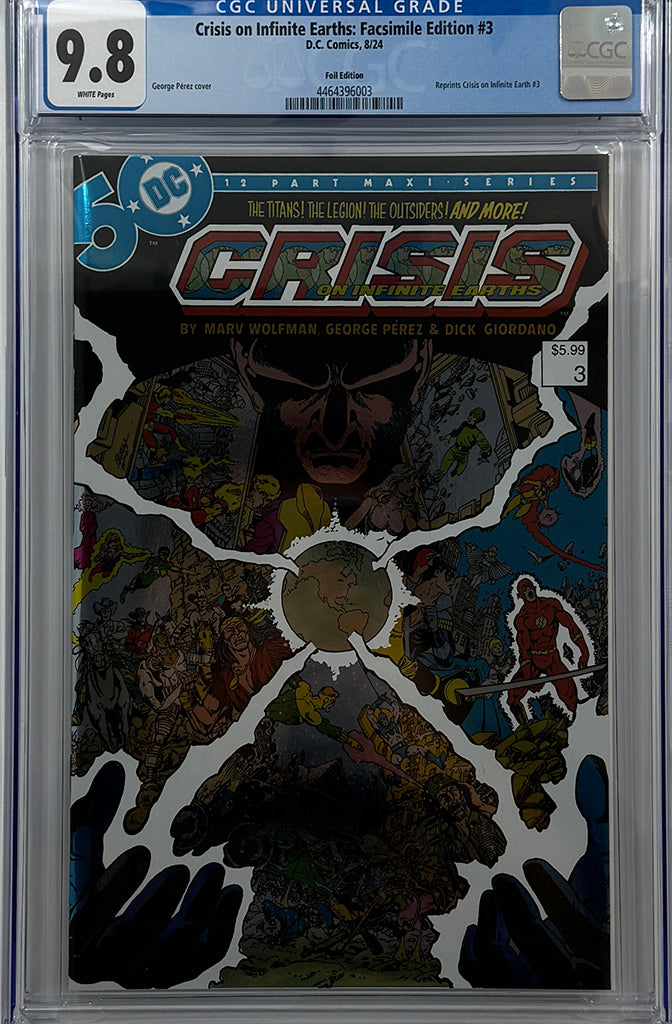 CRISIS ON INFINITE EARTHS #3 (OF 12) | FACSIMILE EDITION CVR B GEORGE PEREZ FOIL VARAINT | CGC 9.8