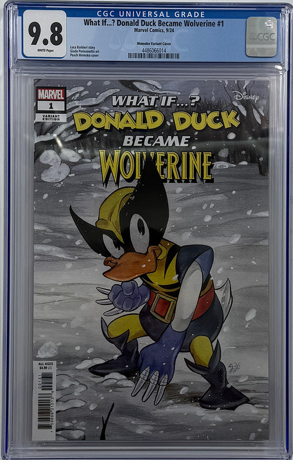 MARVEL & DISNEY: WHAT IF...? DONALD DUCK BECAME WOLVERINE #1 | PEACH MOMOKO VARIANT | CGC 9.8