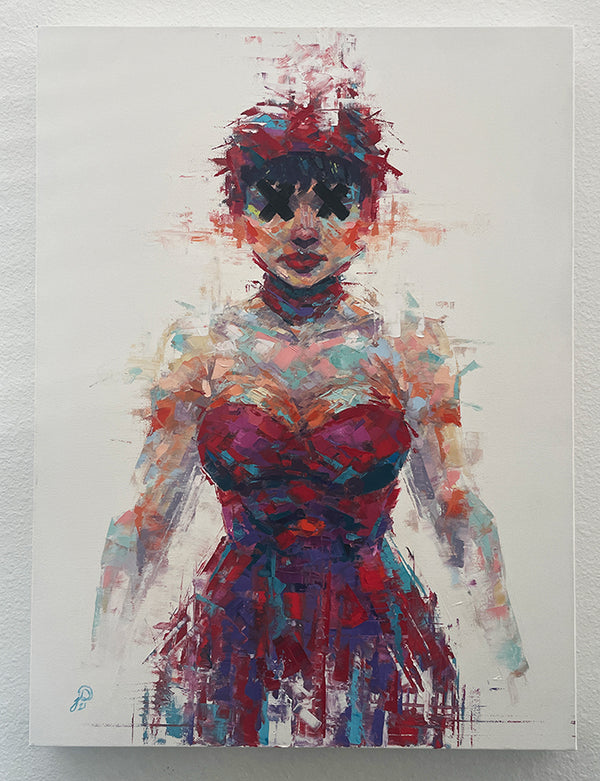 Department of Truth #7 Original Oil Painting | Lady in Red By Johnny Desjardins