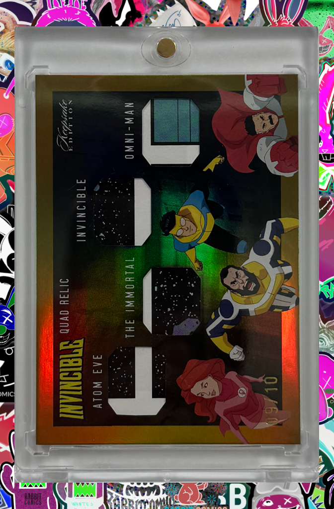 Invincible Season One - ATOM EVE - IMMORTAL -  INVINCIBLE - OMNI MAN - Authentic Quad Relic 2025 Keepsake Edition #535 (09/10)