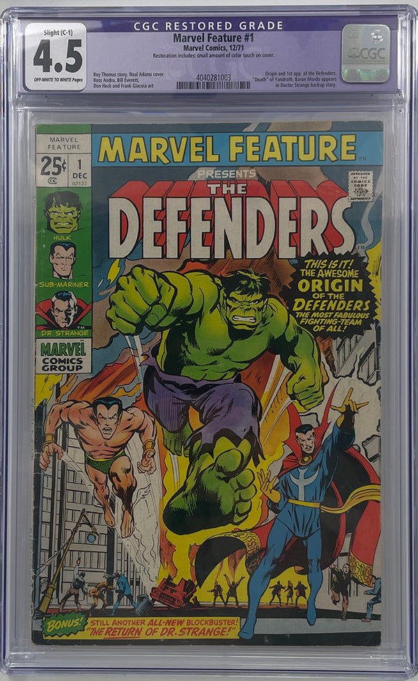 Marvel Feature #1 | 1st App of The Defenders | Restored CGC 4.5