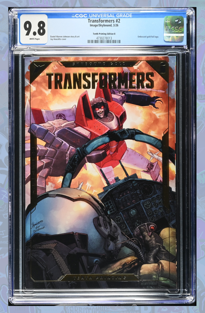 Transformers #2 10Th Printing Cover B Jay Anacelto Emboss & Gold Foil Variant | CGC 9.8