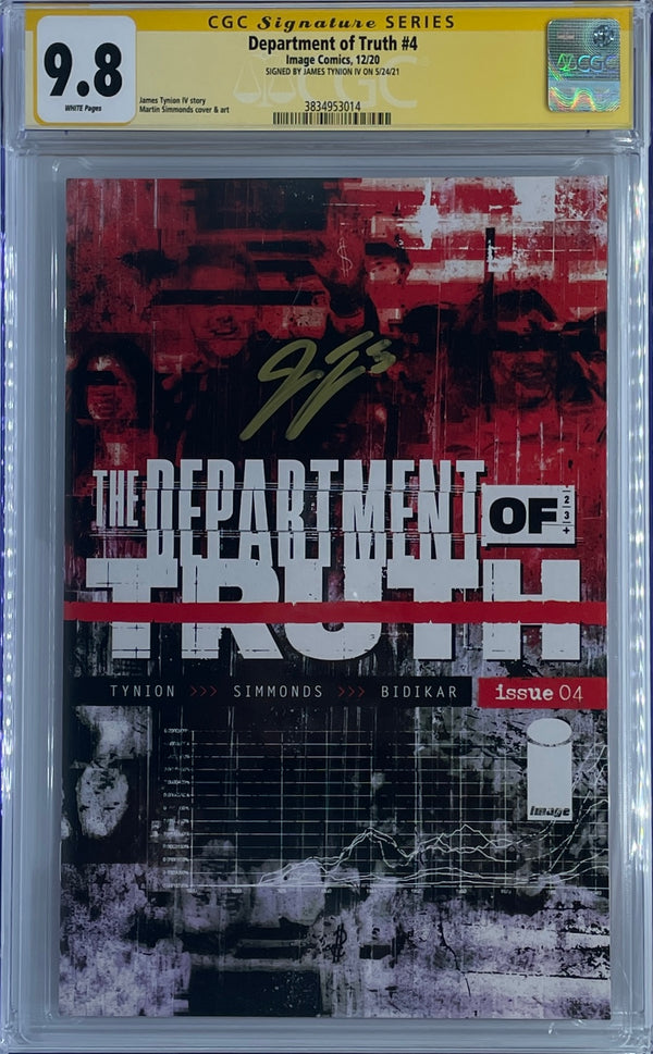 Department of Truth #4 |  Cover A | Signed by James Tynion | CGC SS 9.8